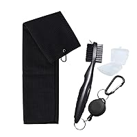 Golf Towels, Golf Towel and Brush Set, with Carabiner Clip Golf Towel and with Retractable Zip-line Golf Club Brush (Black)