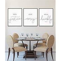 Christian Scripture Wall Art 3 Pieces Seek Justice, Love Mercy, Walk Humbly Poster Prints Canvas Painting Framed Artwork for Living Room Bedroom Home Decoration