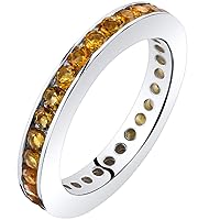 PEORA Citrine Classic Eternity Ring Band for Women 925 Sterling Silver, Genuine Gemstone Birthstone, 1 Carat total, 3mm width, Sizes 5 to 9