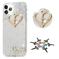 STENES Sparkle Case Compatible with Samsung Galaxy Note 20 Ultra - Stylish - 3D Handmade Bling Cross Heart Love Rhinestone Crystal Diamond Design Cover Case - Gold