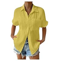 Women's Tops and Blouses Sleeve Solid Color Front Pocket Casual Street Style T-Shirt Shirt Tops Short Blouses