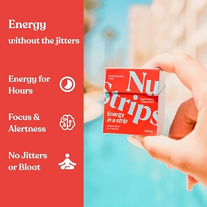 NuStrips Energy in a Strip™ | Instant Energy without Jitters | Clean ingredients, zero added sugar | 30 Individually Wrapped Strips