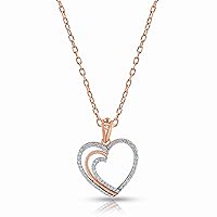 14k Rose Gold Double Heart Pendant Necklace with Lab-Grown Diamond Accents