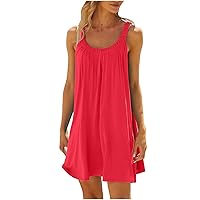 Women Sun Dress 2024 Summer Casual Mini Dress Beach Swimsuit Cover Up Sleeveless Sundress Loose Halterneck Tank Dress