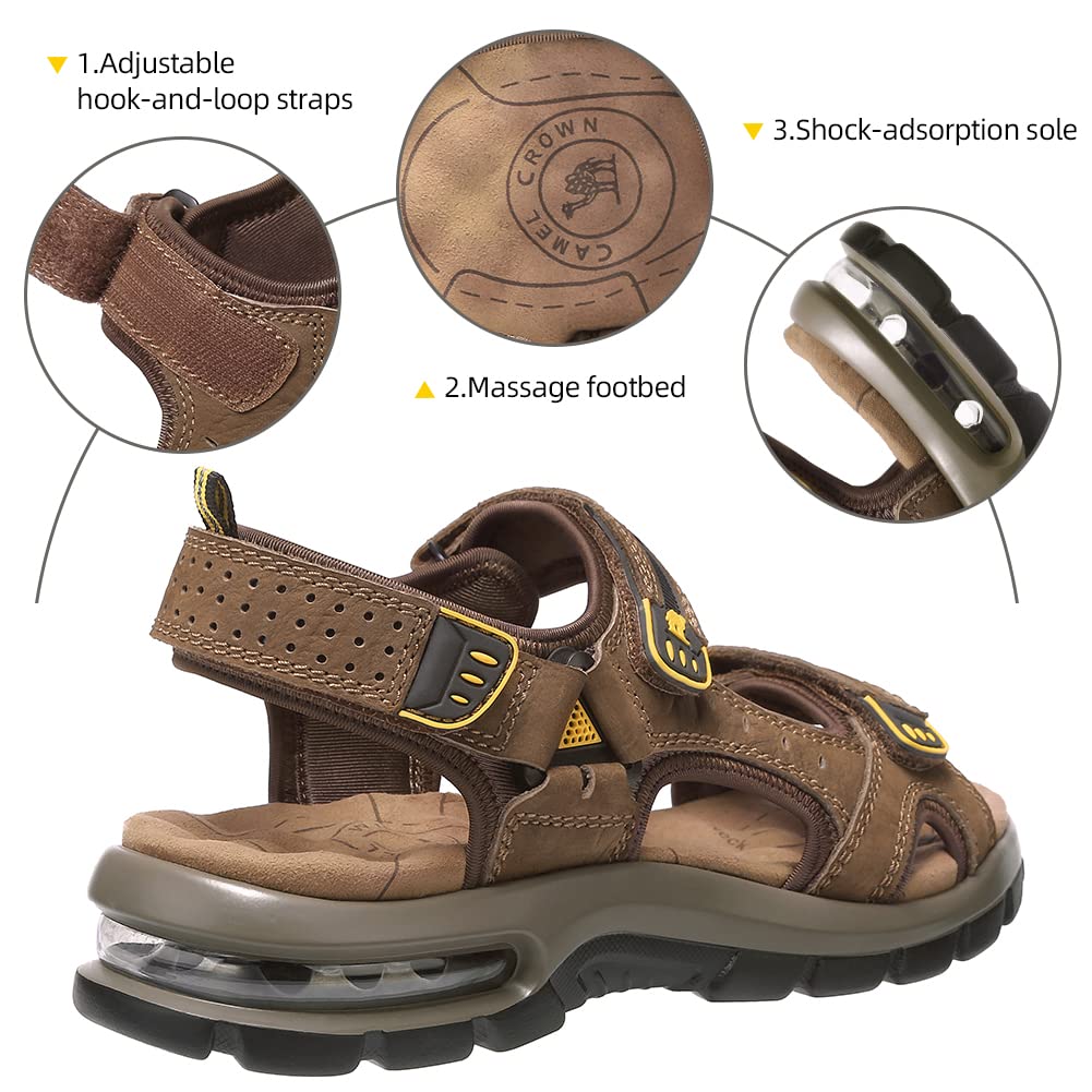 CAMEL CROWN Men's Leather Sandals for Hiking Walking Beach Treads Water Athletic Outdoor with Premium Air Cushion | Waterproof