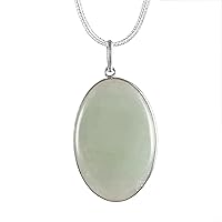 Handmade 925 Sterling Silver Gemstone Oval Green Aventurine Pendant With Chain Jewelry