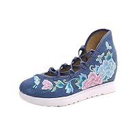 Women and Ladies Embroidered Flower Wedge Shoes Sandals Cheongsam Shoes Blue