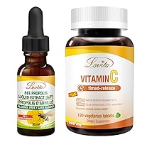 Bee Propolis Liquid Extract & Vitamin C with Bioflavonoids and Rose Hips Nutrients Bundle. Dietary Supplement Supports Better Nutrition & Overall Well-Being