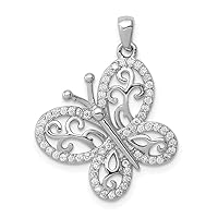 925 Sterling Silver Open back Polished CZ Cubic Zirconia Simulated Diamond Butterfly Angel Wings Pendant Necklace Jewelry for Women
