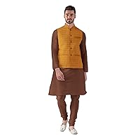 Elina fashion Men's Banglori Silk Kurta Pajama Set With Checked Nehru Jacket (Waistcoat) Designer Indian Diwali Ethnic Wear