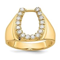 14k Yellow Gold Polished Prong set Open back Not engraveable Diamond Mens Horse shoe Ring Size 10 Jewelry for Men