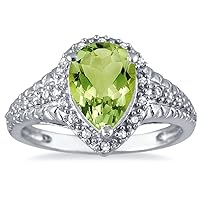 2 Carat Pear Shaped Peridot and Diamond Ring in 10K White Gold