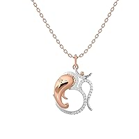 Certified 14K Gold Ganapati OM Pendant in Round Natural Diamond (0.07 ct) with White/Yellow/Rose Gold Chain Religion Necklace for Women