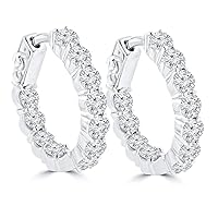 2.50 ct Ladies Round Cut Diamond Hoop Huggie Earrings In 14 Kt White Gold
