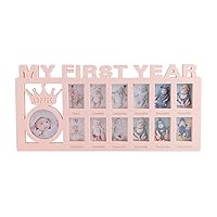ESTAMICO Baby Picture Frames My Frist Year Photo Keepsake for Baby 1-12 Months Memory, Pink