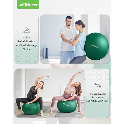 Trideer Exercise Ball for Physical Therapy, Swiss Ball Physio Ball for Rehab Exercises, Workout Fitness Ball for Core Strength, Yoga Ball for Balance & Flexibility