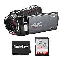 PHOTO4LESS MINOLTA® MN4K25NV 4K Ultra HD / 30 MP Night Vision Camcorder (Black) + Sandisk 128GB Memory Card + Cleaning Cloth