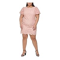 Jessica Howard Womens Pink Zippered Scalloped Lined Pouf Sleeve Boat Neck Above The Knee Party Sheath Dress Plus 24W