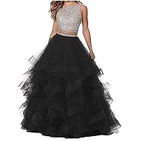 Women's Two Pieces Prom Dress Beaded Sleeveless Ball Gown Bridal Wedding Dress