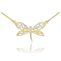 Animal Kingdom 14k Yellow Gold 1-Stone Diamond Filigree Dragonfly Pendant Necklace, 16