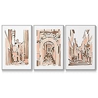 Canvas 3 Piece Wall Art Home Paintings & Prints Blush Street View Architecture Abstract White Floater Framed Decorations for Bedroom Office Kitchen - 16