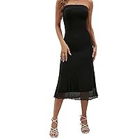 SOLY HUX Women's Strapless Midi Dress Tube Top Off Shoulder Sleeveless Fitted Cocktail Club Party Formal Long Dresses