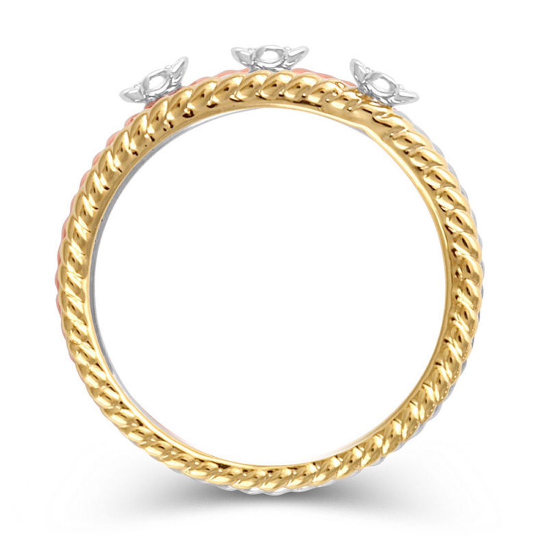 10K Tri-Tone Gold Diamond Accent Rope-Textured Flower Stackable Three Ring Set (I-J/12-13)