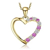 JewelryPalace Love Heart Created Pink Sapphire Cubic Zirconia Pendant Necklace for Women, 925 Sterling Silver 14k Gold Plated Necklaces for Her, Simulated Diamond Jewellery Set, 18 Inch Box