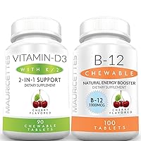 Chewable Vitamin D3 with K2 & Chewable Vitamin B12 1000 mcg Energy and Immune Support Bundle