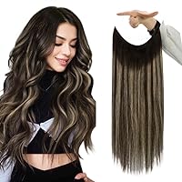 Fshine Human Hair Extensions Wire Hair Extensions Balayage Natural Black to Honey Blonde 12 Inch 70g Remy Human Hair Extensions Wire Extensions with Transparent Fish Line