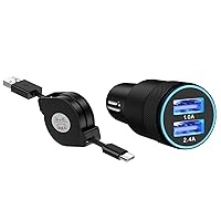 USB Cigarette Lighter Socket, Rapid Charging [3.4A/17W (1A + 2.4A)], Car Charger, USB to Ax2, Sugar Socket, 60W Retractable USB-C Charging Cable Included, 3.3 ft (1 m) x 1 Socket, Sugar Socket, Car Charger, Compatible with Galaxy/Xperia and Other Android Devices