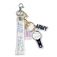 Keychain for B-TS Set(2 PCS) Signature Merchandise Army Bomb Key Ring & Bangtanboys Name Keychain Army Gift Merch (Jin)