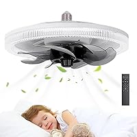 Anulely Lichtsockelventilator,Deckenventilatoren mit Beleuchtung - E27 LED-Deckenventilator,Steckdosenventilator-Licht mit Fernbedienung, kabelloser Steckdosenventilator, Deckenventilator, 3