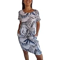 Women's Cotton and Linen Round Neck Printed Dress,Summer Dresses for Women 2024 Plus Size,Beach Dress with Pockets