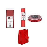 JAM Paper Valentines Red gift set with Wrapping Paper, Tissue Paper, Gift bag, and Ribbon 4 Item Set
