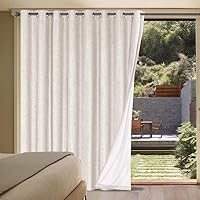 H.VERSAILTEX Linen Blackout Curtains Durable Thick Textured Linen Look 100% Blackout Patio Door Curtain, Anti Rust Grommet Extra Wide Sliding Glass Door Curtains, W100 x L84 inch- Ivory