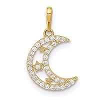 10K Polished Clear CZ Moon and Stars Charm