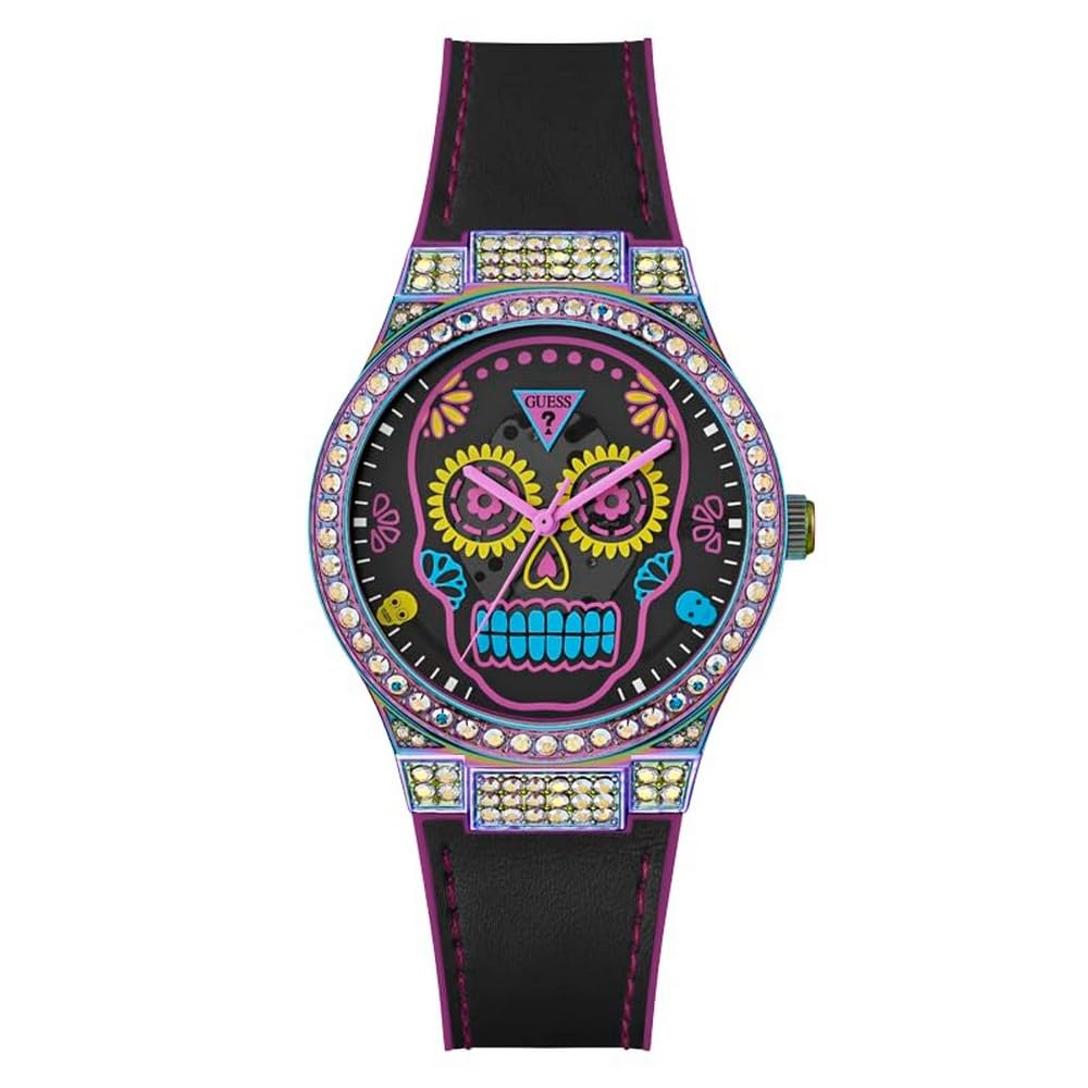GUESS Women's 39mm Watch - Multi-Color Strap Black Dial Iridescent Case