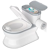 2-In-1 Toddler Potty Training Toilet - Larger Potty Chair & Detachable Training Seat for Boys & Girls Ages 1-3 with Flushing Sound, Wipes Storage, Toilet Paper Holder - Grey