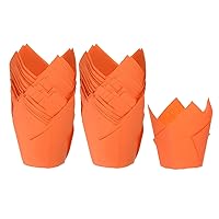 100Pcs Tulip Cupcake Liners Standard Paper Baking Cups Greaseproof Wrappers Disposable for Birthday Banquets Party, Orange