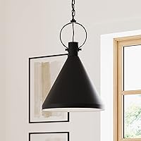 Nathan James Nate Industrial Pendant Light, Hanging Ceiling Light Fixture with Metal Shade and Adjustable Chain for Home Kitchen, Island or Entryway, Matte Black