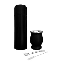 Complete Yerba Mate Set - Yerba Mate Gourd, Bombilla Straw, Thermos, Cleaning Brush in Elegant Gift Box - Modern Yerba Mate Kit - Portable Mate Tea Cup Set - Heartwarming Gift for Mate Drink Lovers