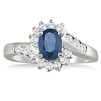SZUL Sapphire and Diamond Royal Flower Twist Ring in 14K White Gold