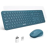 XTREMTEC Full Size 2.4G Wireless Keyboard Mouse Combo, Ultra Slim Silent Cute Computer Keyboard with USB Receiver for Windows, OS, PC, Mac, Tablet (Blue)