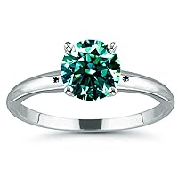 1.50 ct Si1 Round Real Moissanite Solitaire Engagement & Wedding Ring blue Green