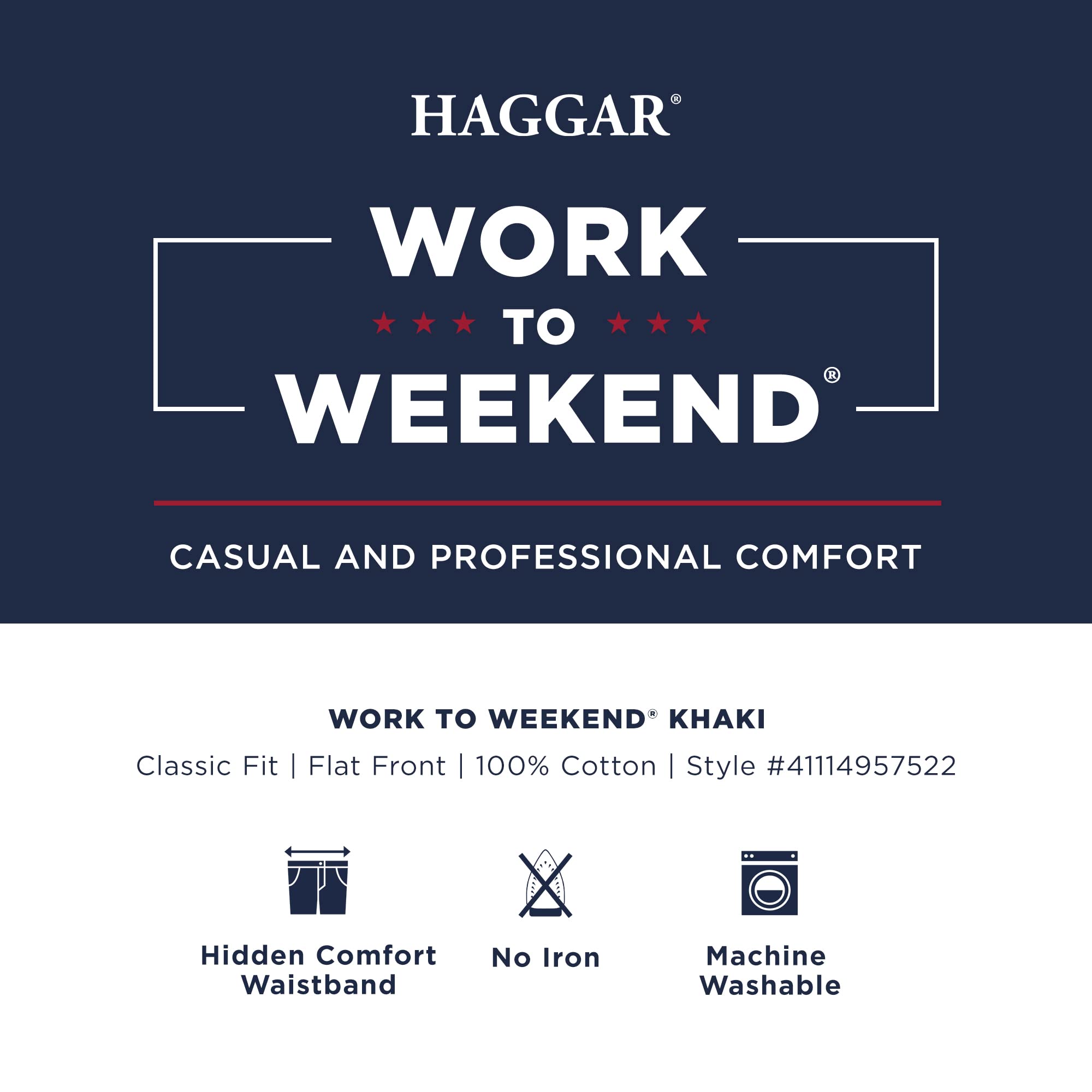 Haggar Men's Work to Weekend Hidden Expandable Waist No Iron Flat Front Pant