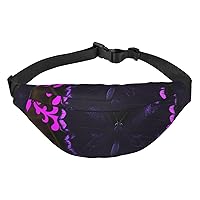 Purple and black butterfly Print Fanny Pack Women Men Waterproof Waist Bag With 3-Zipper Pockets Bum Bag For Running Travel