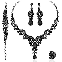 CSY Elegant Crystal Necklace Earrings Bracelet Ring Bridal Wedding Party Costume Jewelry Sets for Brides Women