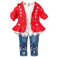 Peacolate 6M-4Y Spring Autumn Little Baby Girls 3pcs Clothing Set Long Sleeve Dress Hoodie Jacket and Jeans