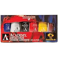 GRUMBACHER Academy Acrylic Paint, Gloss, 90ml/3 oz Metal Tube, 6-Color Mixing Set (C1026)